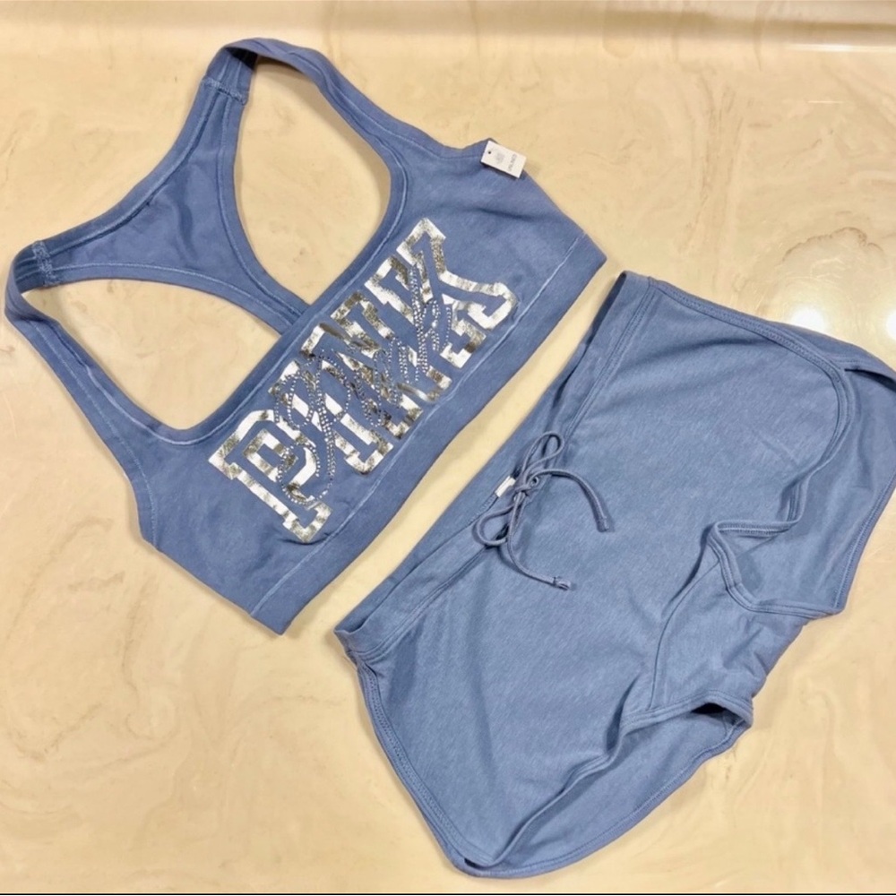 🔥PINK VICTORIA’S SECRET Cotton Dorm Bling Bralette & Boyshorts Dusty Iris Medium